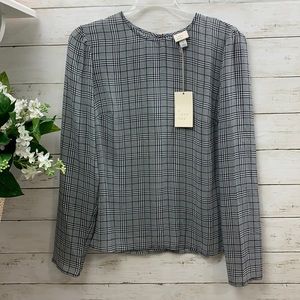 {a new day} Black and White Crew Neck Plaid Blouse S